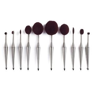 NEW Facebase 10pc Set of Pewter Oval Luscious Thick Makeup Brush Set Rtl $395